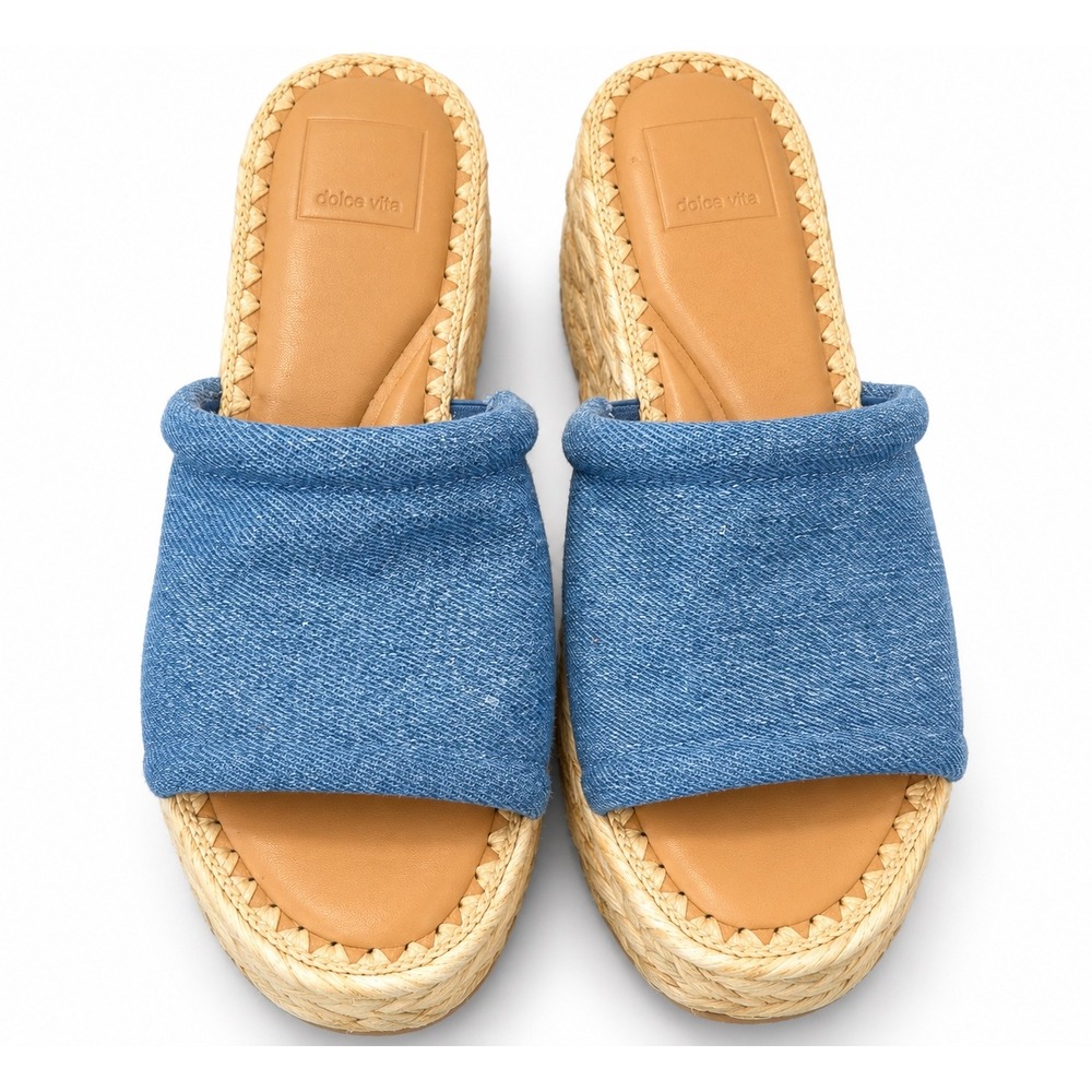 Dolce Vita Chavi Denim Espadrille Platform Sandals Blue Slide 8.5
